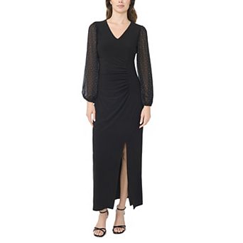 Women's MSK V-Neck Combo Sleeve Ruched Maxi Dress