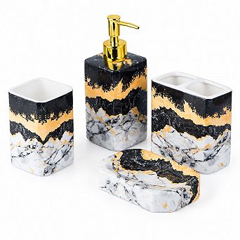 Bathroom Accessories Set Lotion Dispenser Toothbrush Holder Tumbler Soap Dish Marble