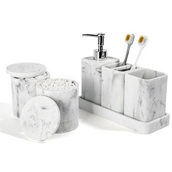 Bathroom Accessories Set Soap Dispenser Toothbrush Holders Tray Organizer Storage
