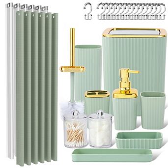 Bathroom Accessories Set With Shower Curtain Trash Can Toothbrush Holder Soap Dispenser