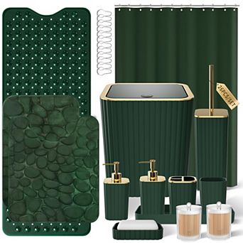 Bathroom Accessories Set Shower Curtain Bathtub Mats Trash Can Soap Dispenser