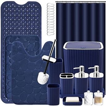 Bathroom Accessories Set Shower Curtain Bathtub Mats Trash Can Soap Dispenser