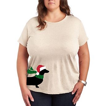 Plus Size Dachshund Santa Hat & Scarf Graphic Tee