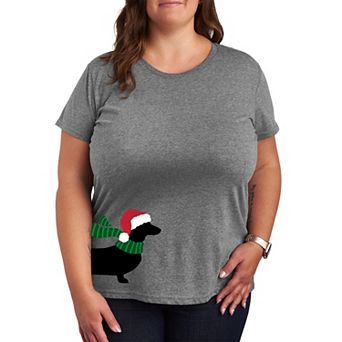 Plus Size Dachshund Santa Hat & Scarf Graphic Tee