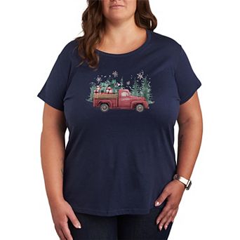 Plus Size Vintage Red Truck Christmas Tree & Gifts Graphic Tee