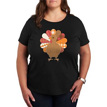 Plus Size Patchwork Turkey Thanksgiving Graphic Tee