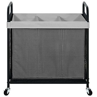 Laundry Hamper 3 Section Rolling Sorter Cart
