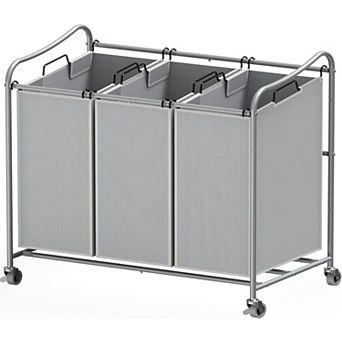 Laundry Sorter Rolling Cart Removable Bags Lockable Wheels