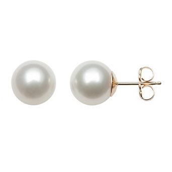 Velori 10k Gold White Freshwater Cultured Pearl Round Stud Earrings
