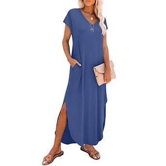 Women Cap Sleeve Maxi Sundress Pockets