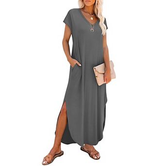 Women Cap Sleeve Maxi Sundress Pockets