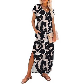 Women Cap Sleeve Maxi Sundress Pockets