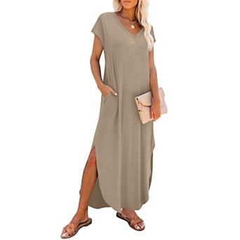 Women Cap Sleeve Maxi Sundress Pockets