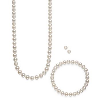 Velori Sterling Silver AA Freshwater Cultured Pearl Necklace, Bracelet & Stud Earring Set