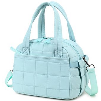 9L Quilted Insulated Lunch Bag Women Puffy Tote Adjustable Strap Work School Picnic Travel