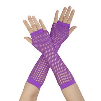 Woman Elbow Length Elastic Fishnet Fingerless Arm Warmers