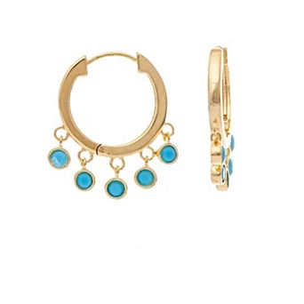 Rivka Friedman 18K Gold Plated Turquoise Crystal Dangle Hoop Earrings