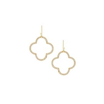 Rivka Friedman 18K Gold Plated Cubic Zirconia Encrusted Clover Dangle Earrings