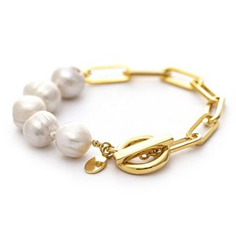 Rivka Friedman 18K Gold Plated Mother of Pearl Bead and Chain Toggle Bracelet
