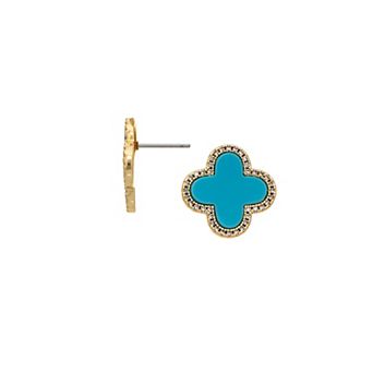 Rivka Friedman 18K Gold Plated Turquoise + Cubic Zirconia Flower Stud Earrings