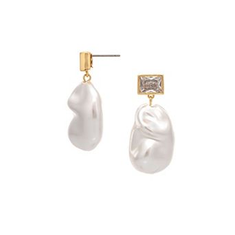 Rivka Friedman 18K Gold Plated Imitation Freshwater Pearl and CZ Drop Earring