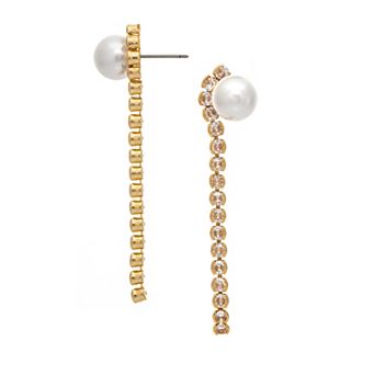 Rivka Friedman 18K Gold Plated Imitation Pearl + CZ line Drop Earring
