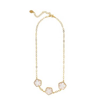 Rivka Friedman 18K Gold Plated Mother of Pearl Flower Station Necklace
