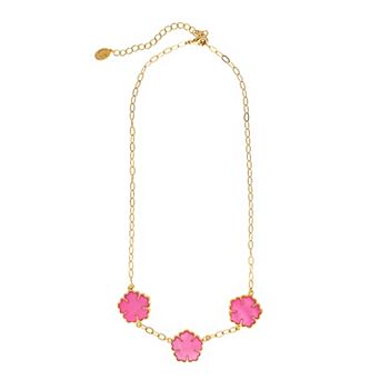 Rivka Friedman 18K Gold Plated Pink Flower Station Necklace