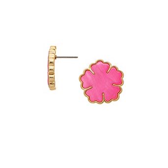 Rivka Friedman 18K Gold Plated Pink Flower Studs