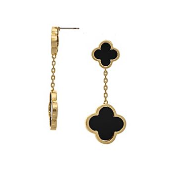 Rivka Friedman 18K Gold Plated Onyx Flower Double Drop Earrings
