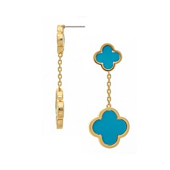 Rivka Friedman 18K Gold Plated Turquoise Flower Double Drop Earrings