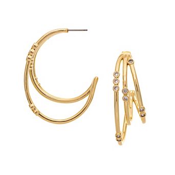 Rivka Friedman 18K Gold Plated Multi Hoop Earrings with Bezel Set CZ Accents