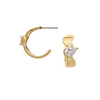 Rivka Friedman 18K Gold Plated Pear CZ Hoop Earrings