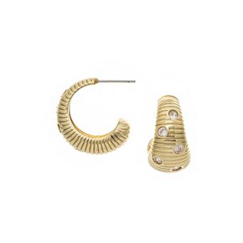 Rivka Friedman 18K Gold Plated Textured CZ Hoop Earring
