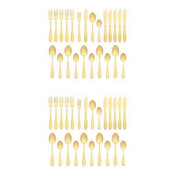 48 pc Silverware Set with Grain, Stainless Steel Flatware Set, Mirror Polished Cutlery Set