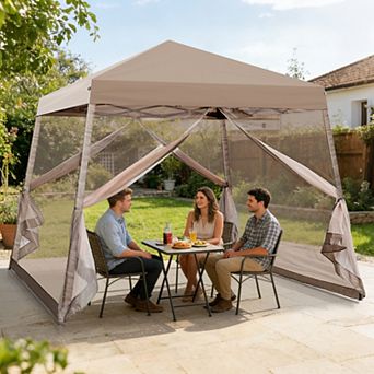 SHADE GRAPHIX 10x10 Easy Setup Pop Up Canopy Tent with Mesh Netting & Carry Bag, White