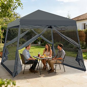 SHADE GRAPHIX 10x10 Easy Setup Pop Up Canopy Tent with Mesh Netting & Carry Bag, White