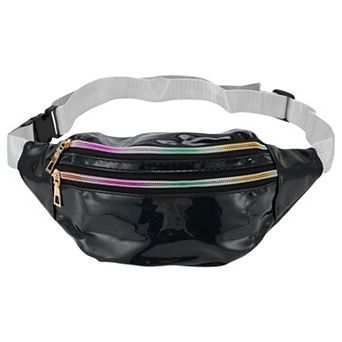 Shiny Black Rainbow Zipper Fanny Pack Black