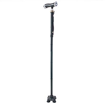 Folding Quad Walking Cane with LED Light - Adjustable Height 33-37 in Self-Standing Base