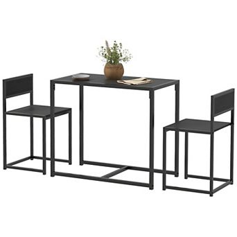 3 pc Bar Table Set with 2 Stools MDF Top Steel Frame Small Space Dining