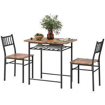 3 pc Dining Set for Apartments with Storage Shelf Table and Chairs