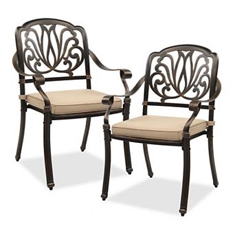 Outdoor Patio Dining Chairs Set of 2 Cast Aluminium Stackable Chairs