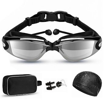 Swim Goggles Set Anti Fog No Leaking UV Protection Wide View HD Mirror PC Lens for Adult Youth Kids