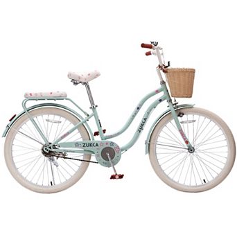24 Inch Single Speed Cruiser Bike with Wicker Basket & Rear Rack