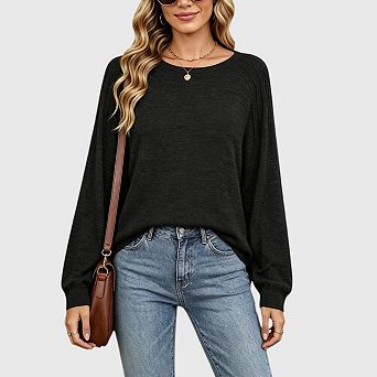 Women's Fall Tunic Top Casual Basic Crew Neck Long Sleeve Loose Fit Spring Outfits