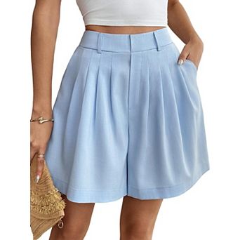 Women's High-Waisted Pleated Wide Leg Shorts Casual Tailored Dress Shorts