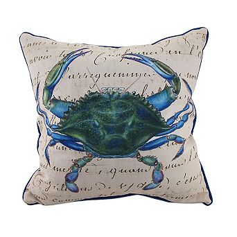 Betsy Drake Male Blue Crab Indoor Outdoor Decorative Throw Pillow 18 in