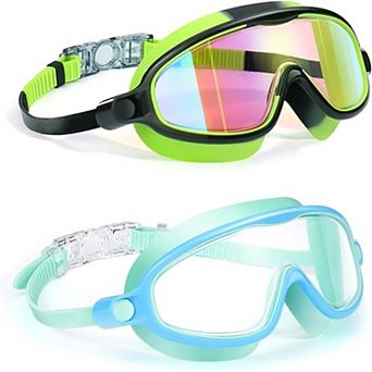 2-Pack Kids Swim Goggles - Anti-Fog UV Protection Wide View Swimming Goggles for Kids Ages 3-14