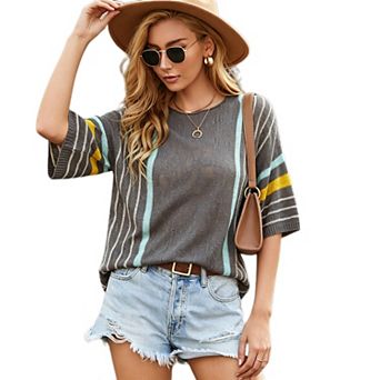 Women Loose 3/4 Sleeve Knit Top Lightweight Sweater
