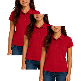 Jump Start Juniors 3-Button Short Sleeve Stretch Pique Polo Shirts School Uniform-3 Pack